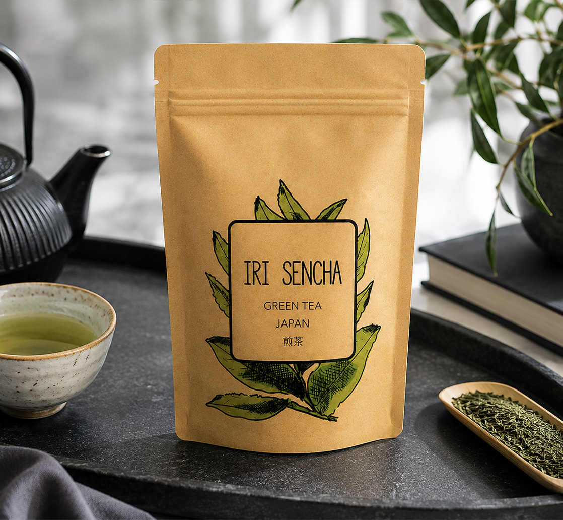 Iri Sencha Leo Tea – elegancka puszka, doypack i kubek prezentowy